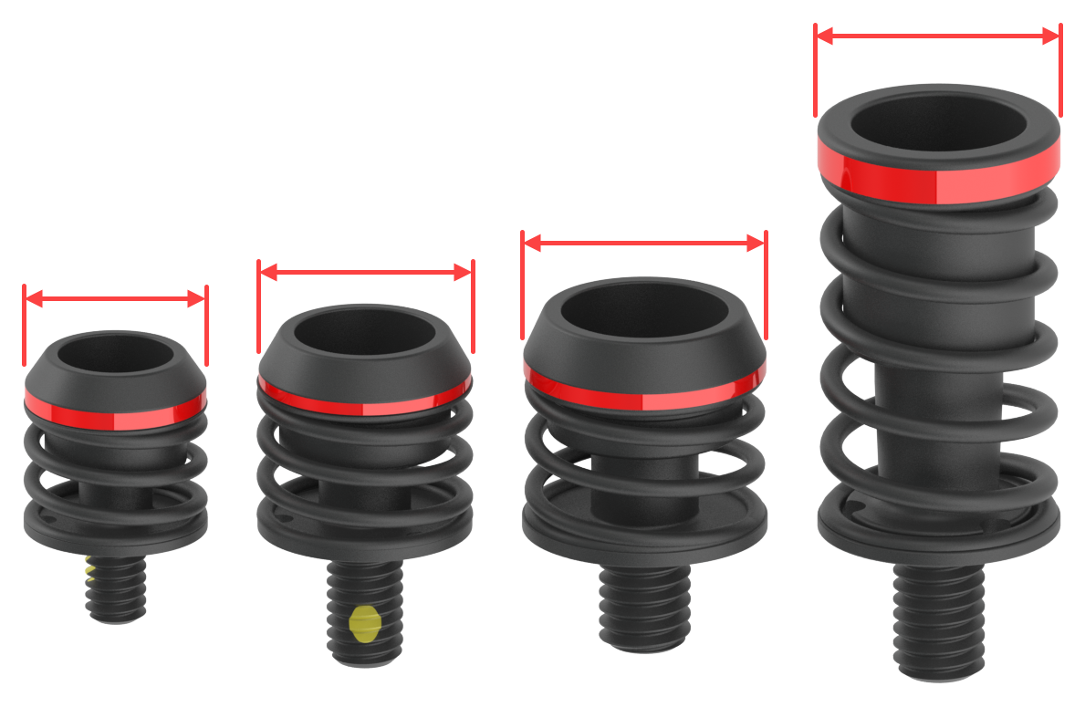 4 guided keepers with red arrow diameter labels