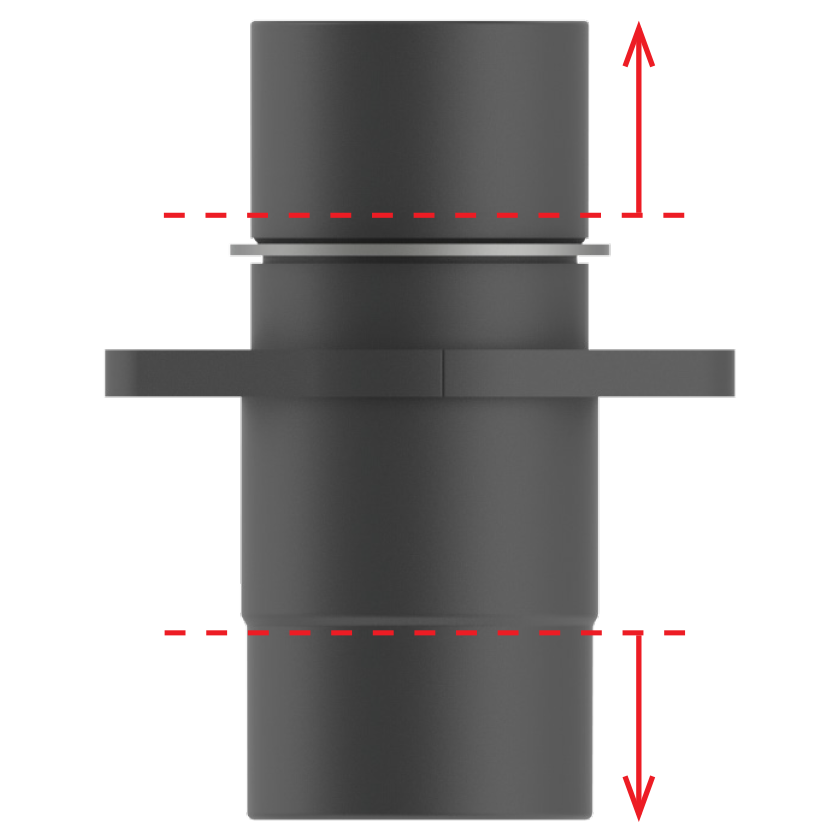 Black base with red arrows labeling height