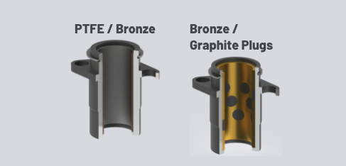 labeled bases for machine tooling PTFE/Bronze interior and Bronze/Graphite Plugs